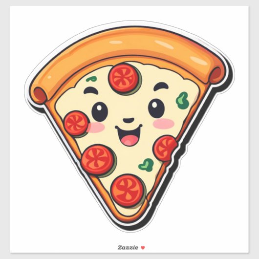 Sticker Pizza Cartoon Heureux Avec Pepperoni (Feuille)