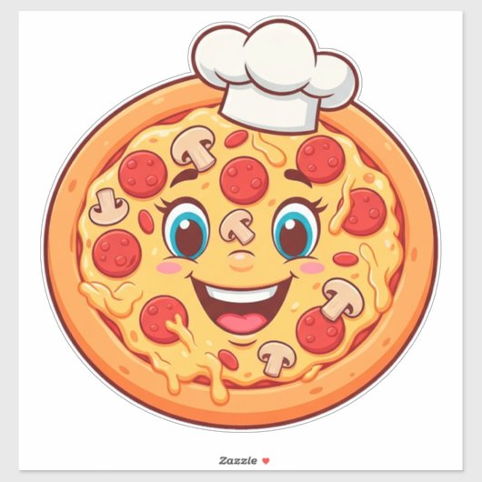 Sticker Pizza Cartoon Heureux Avec Pepperoni (Feuille)