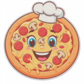 Sticker Pizza Cartoon Heureux Avec Pepperoni (Devant)