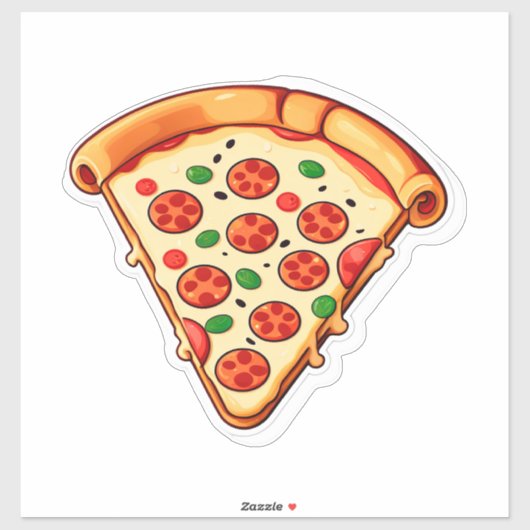 Sticker Pizza Cartoon Heureux Avec Pepperoni (Feuille)