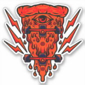 Sticker Pizza Retro Skateboard Orange 4" Kiss Cut Vinyl (Devant)
