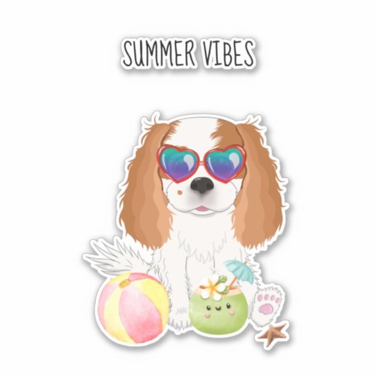 Sticker Plage Blenheim Cavalier King Charles Spaniel (Devant)
