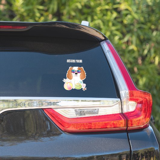 Sticker Plage Blenheim Cavalier King Charles Spaniel (Côté voiture)