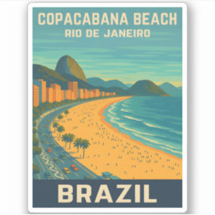 Sticker Plage de Copacabana à Rio de Janeiro Vintage voyag