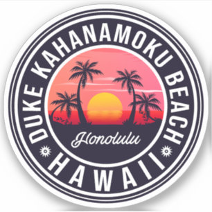 Sticker Plage de Duke Kahanamoku Hawaii Palmiers rétro 60s