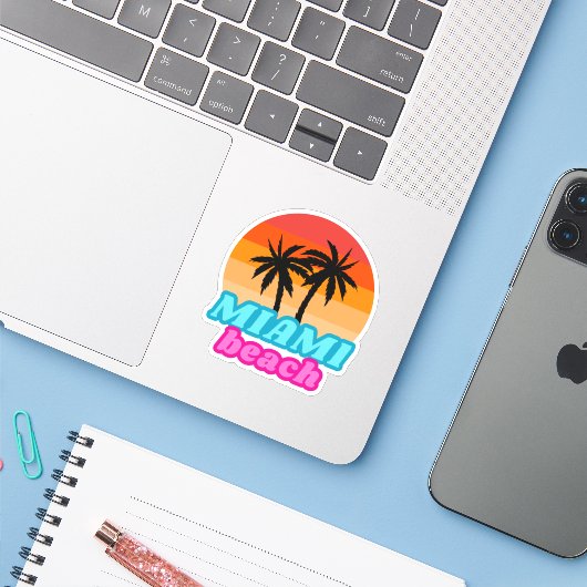 Sticker Plage de Miami (Ordinateur portable avec iPhone)