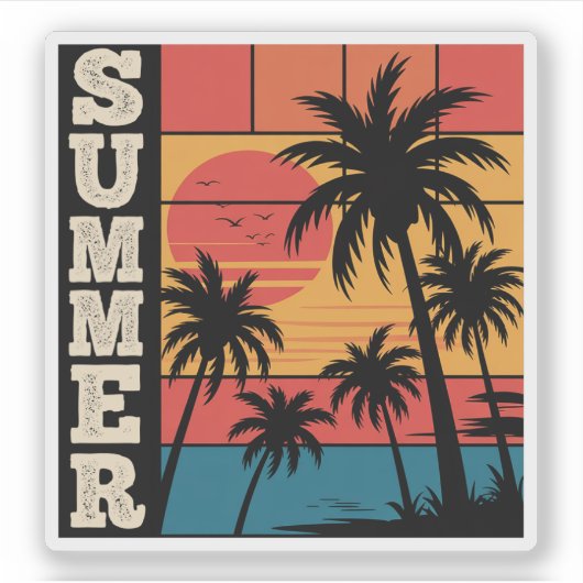 Sticker Plage de soleil couchant moderne et tendance Palm (Devant)