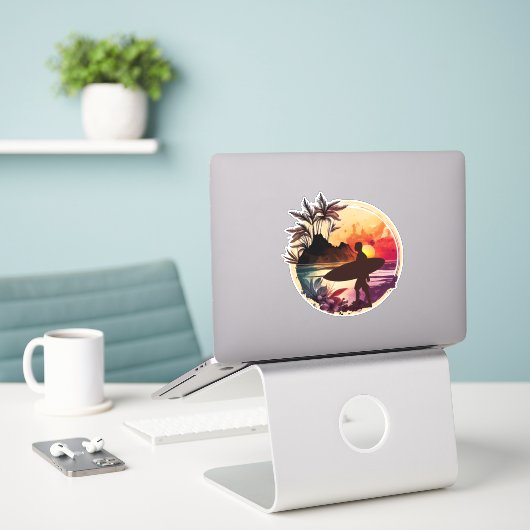 Sticker Plage de Sunset Surfer 1 (Ordinateur portable sur le bureau)