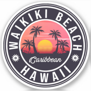 Sticker Plage de Waikiki - Hawaii Sunrise Palm tree