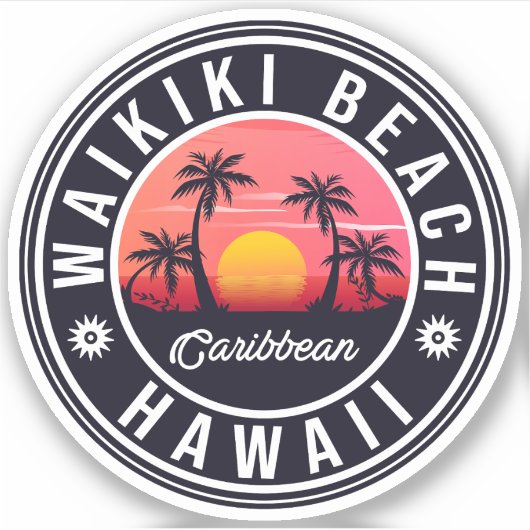 Sticker Plage de Waikiki - Hawaii Sunrise Palm tree (Devant)