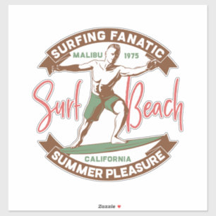 Sticker plage fanatique de surf