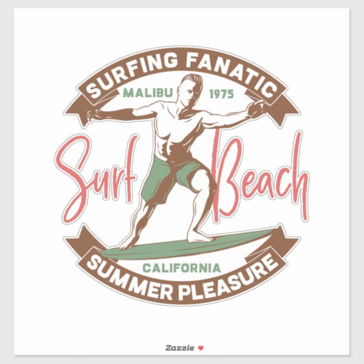 Sticker plage fanatique de surf (Feuille)