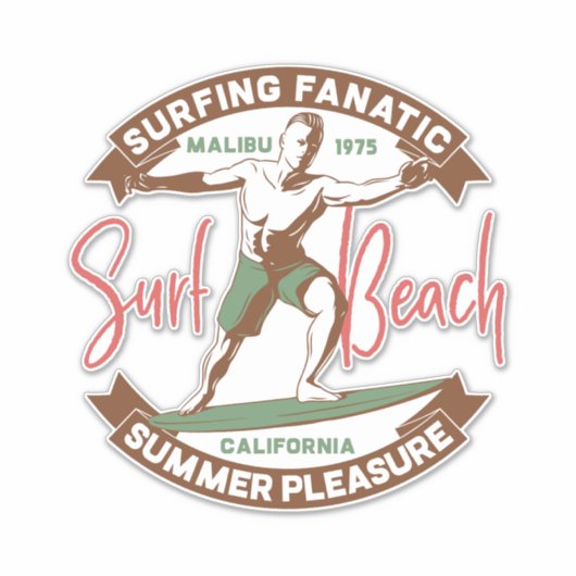 Sticker plage fanatique de surf (Devant)
