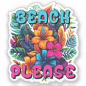 Sticker Plage s'il vous plaît hibiscus hawaïen tropical (Recto)