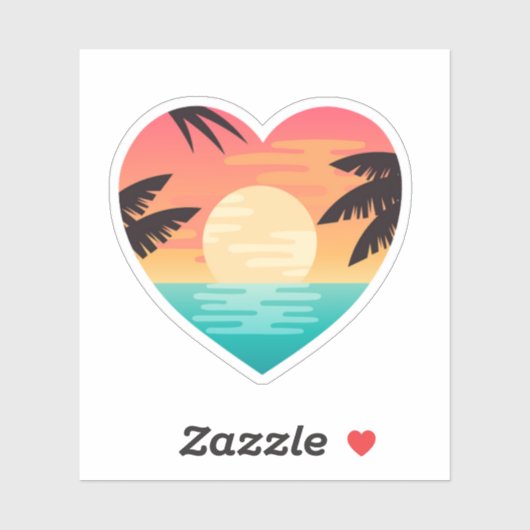 Sticker plage soleil coeur (Feuille)