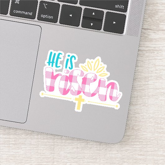 Sticker Plaid Pink Blue Il est ressuscité Cross Vinyl Stic (Détail)