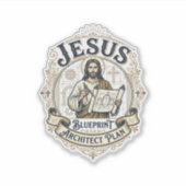 Sticker Plan de Jésus Architecte Blueprint Jésus Plan de J (Devant)