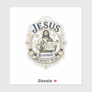 Sticker Plan de Jésus Architecte Blueprint Jésus Plan de J