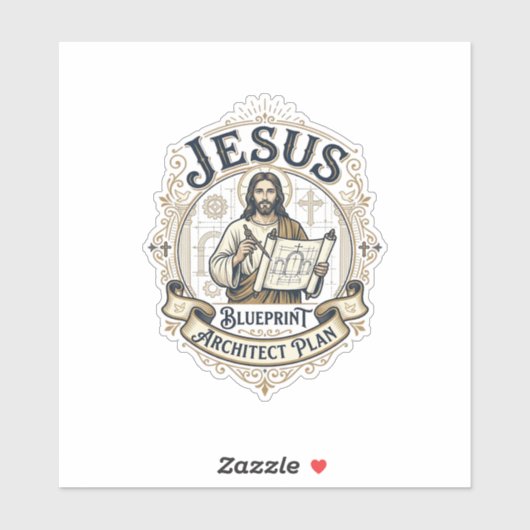 Sticker Plan de Jésus Architecte Blueprint Jésus Plan de J (Feuille)