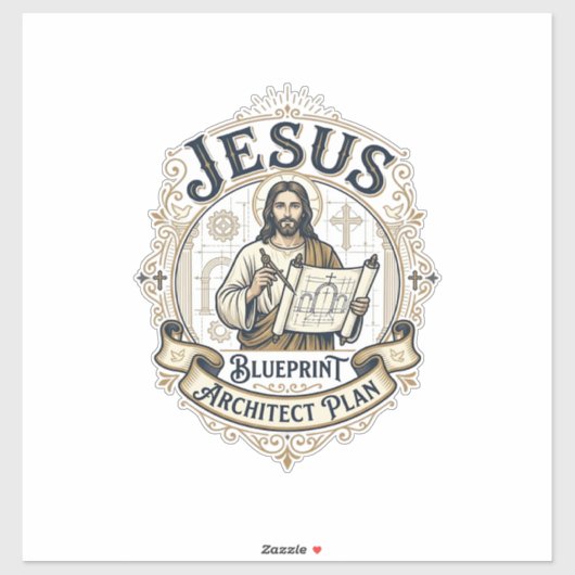 Sticker Plan de Jésus Architecte Blueprint Jésus Plan de J (Feuille)