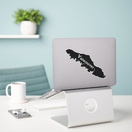 Sticker Plan de l'île de Vancouver - Texte de personnalise (Ordinateur portable sur le bureau)
