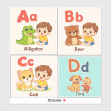 Planche d'autocollants Alphabet Animaux A–D