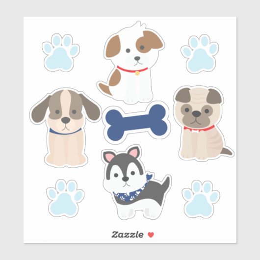Sticker Planche d'autocollants Chien Bleu (Feuille)