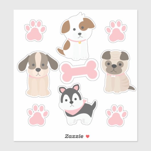 Sticker Planche d'autocollants Chiot Rose (Feuille)