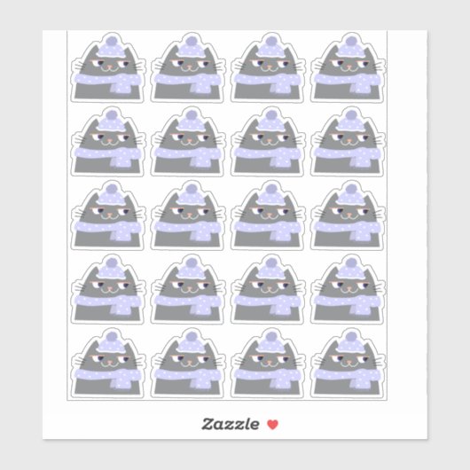 Sticker Planche d'autocollants de chat d'hiver 20 chatons (Feuille)