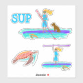 Sticker Planche de paddle SUP Tortue de mer tropicale (Feuille)