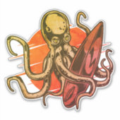 Sticker Planche de surf Coucher de soleil Pieuvre Attaque  (Devant)