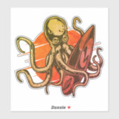 Sticker Planche de surf Coucher de soleil Pieuvre Attaque  (Feuille)