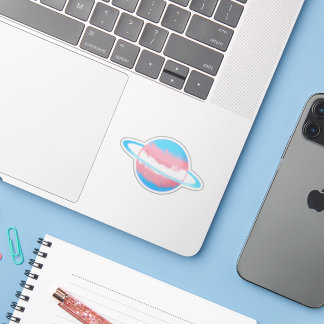 Sticker Planète transgenre brillante avec anneaux