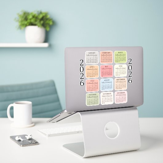 Sticker Planificateur Bujo Calendrier Micro 2026 (Ordinateur portable sur le bureau)