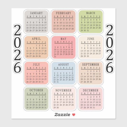 Sticker Planificateur de calendrier micro 2026 Bujo (Feuille)