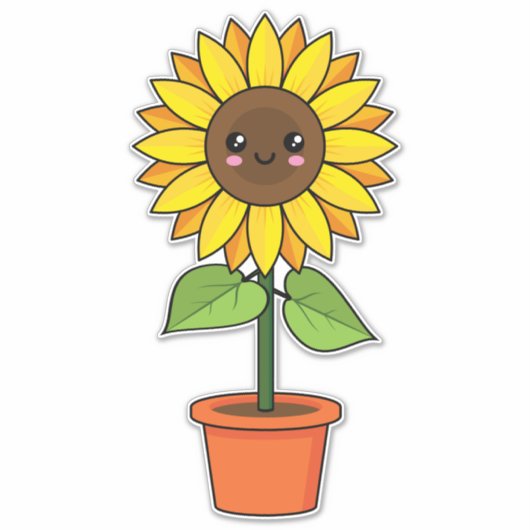 Sticker Plante de tournesol Kawaii dans un pot (Devant)