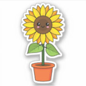 Sticker Plante de tournesol Kawaii dans un pot (Devant)