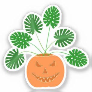 Sticker Plante Halloween Monstera en Citrouille