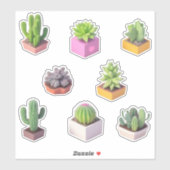 Sticker Plante Poted Succulents (Feuille)