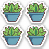 Sticker Plante vert feuilles en pot bleu vibrant (Devant)