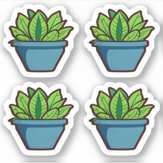 Sticker Plante vert feuilles en pot bleu vibrant (Devant)
