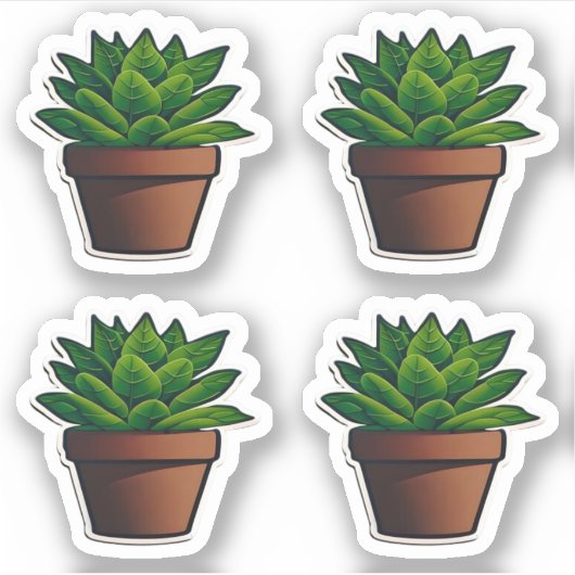 Sticker Plante vert feuilles en Terra Cotta Pot Rustique (Devant)