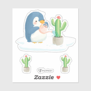 Sticker Planter des cactus de jardinier de pingouin d'hive