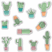 Sticker Plantes Cactus mignons tirés à la main dans les po (Devant)