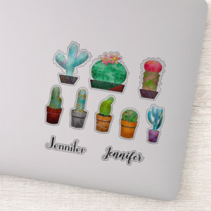 Sticker Plantes de cactus mignons et nom personnalisé Stic