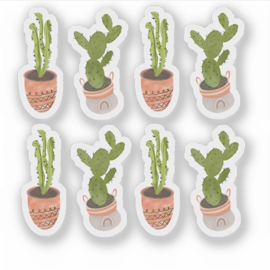 Sticker Plantes de cactus modernes en pot dessinées à la m (Devant)