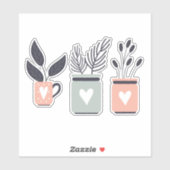 Sticker Plantes de pot moderne rose et gris pastel (Feuille)
