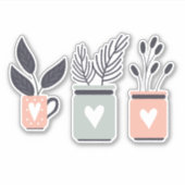 Sticker Plantes de pot moderne rose et gris pastel (Devant)