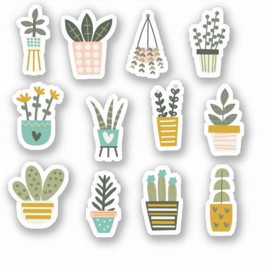 Sticker Plantes pointillés, Succulent & Cactus Vinyl (Devant)
