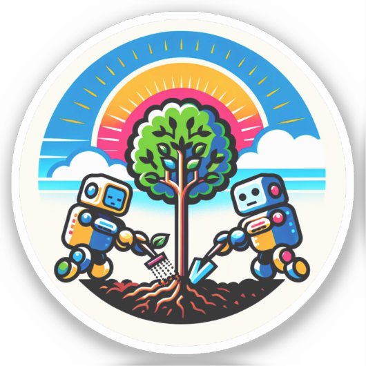 Sticker Planteur d'arbre IA Conception robotique é (Recto)
